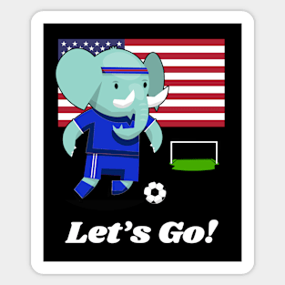 ⚽ USA Soccer, Cute Elephant Scores a Goal, Let's Go! Team Spirit Sticker